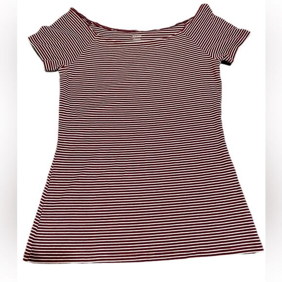 Old Navy Top-Maroon and White Striped-Medium - Picture 1 of 4